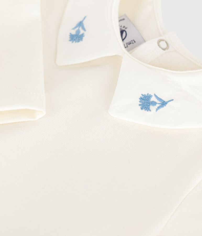 Blouse b&eacute;b&eacute; en coton manches longues avec col brod&eacute; blanc MARSHMALLOW