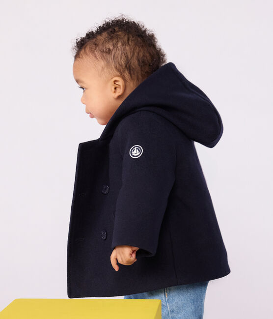 Caban bébé en drap de laine uni bleu SMOKING