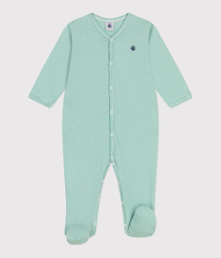 Pyjama b&eacute;b&eacute; en coton &agrave; rayures vert