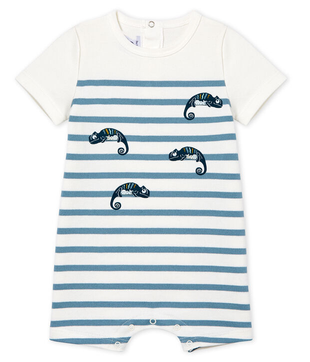 Kort babypakje met korte mouwen voor baby jongen wit/blauw