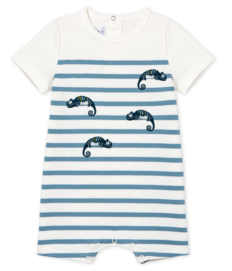 Combicourt b&eacute;b&eacute; gar&ccedil;on manches courtes blanc MARSHMALLOW/bleu FONTAINE