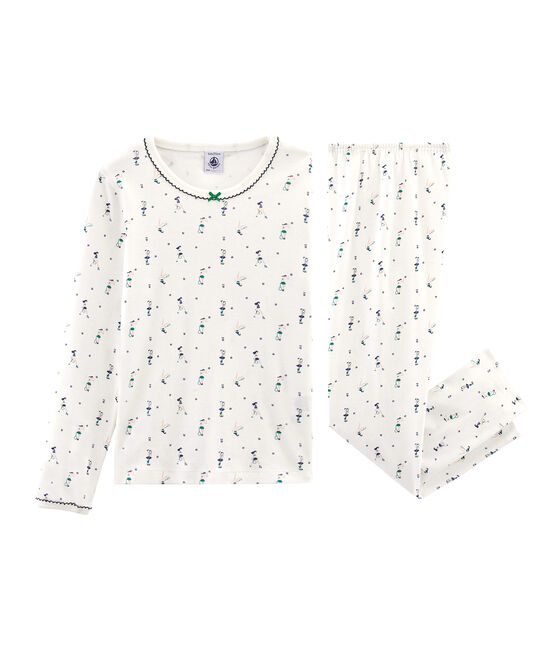 Pyjama petite fille en côte blanc MARSHMALLOW/blanc MULTICO