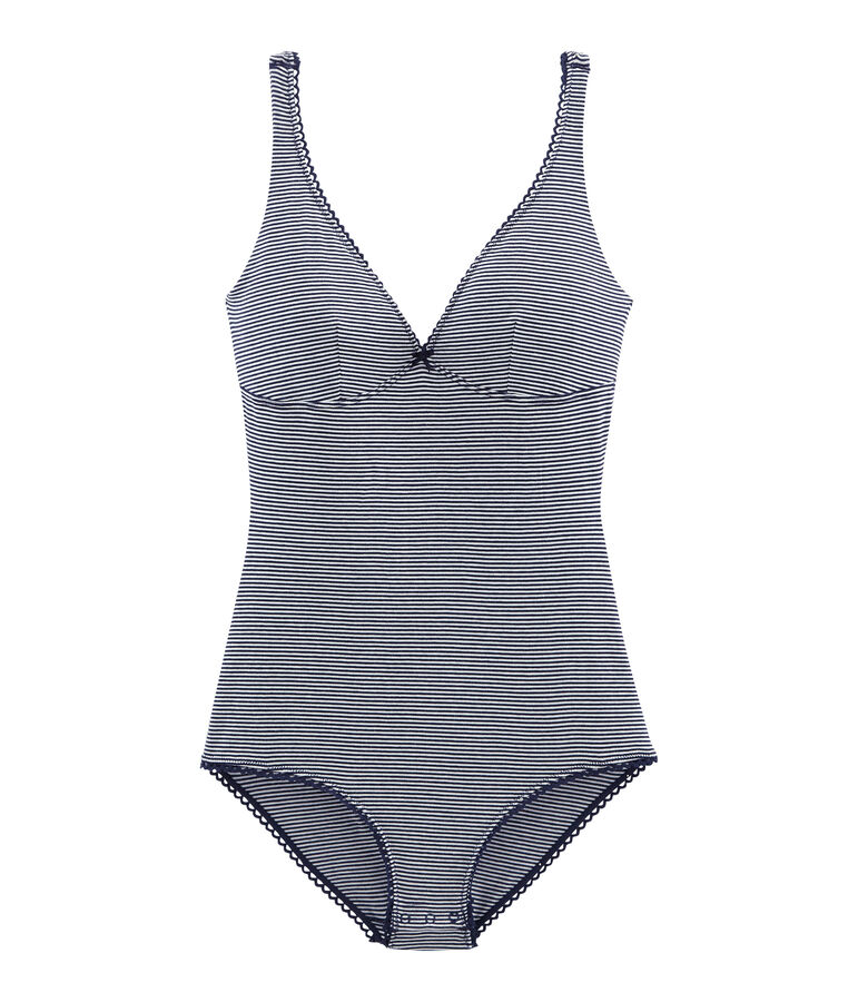 Body sans manche femme en jersey extrafin bleu ABYSSE/blanc LAIT