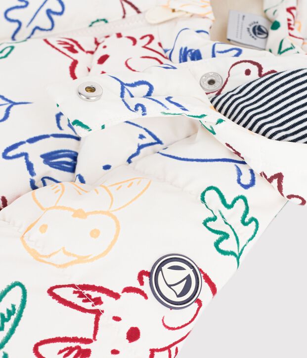 Donsjack van polyester met dierenprint voor baby's ecru/multicouleur