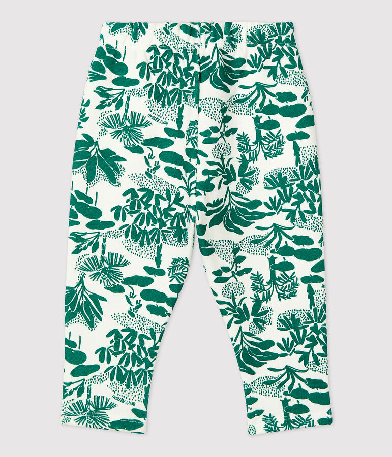 Broek met plantenprint in molton voor baby's wit/groen