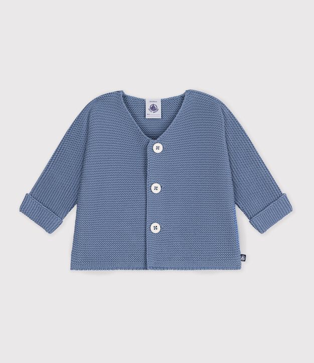 Cardigan b&eacute;b&eacute; tricot point mousse en coton uni bleu