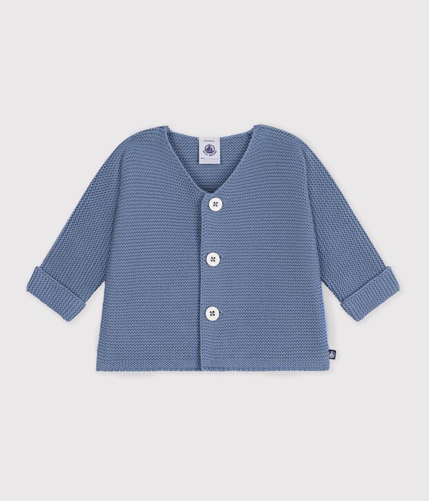 Cardigan b&eacute;b&eacute; tricot point mousse en coton uni blauw