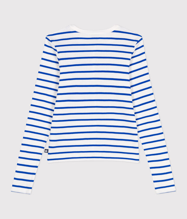 Effen katoenen damesvest wit/blauw