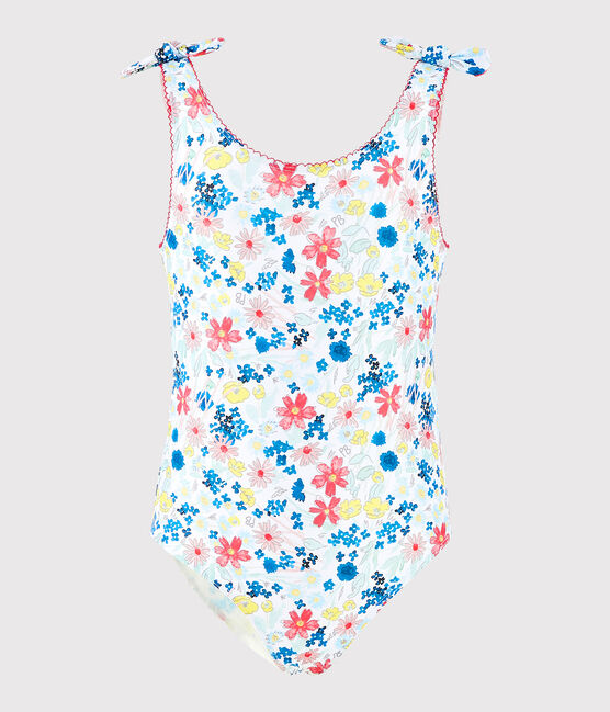 Maillot de bain 1 pièce recyclé enfant fille blanc MARSHMALLOW/blanc MULTICO