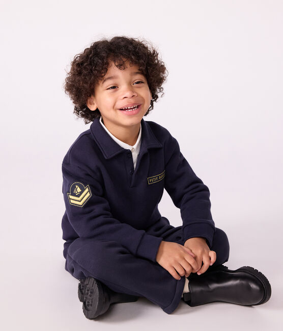 Sweatshirt esprit polo enfant en coton uni bleu SMOKING