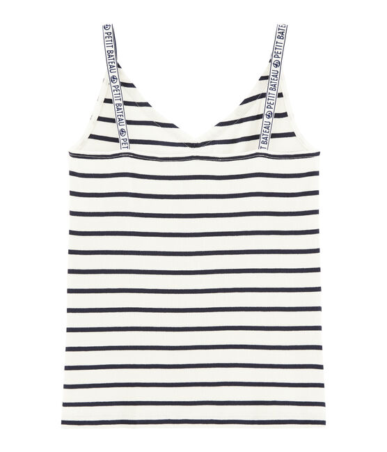 Tanktop voor vrouwen wit MARSHMALLOW/blauw SMOKING