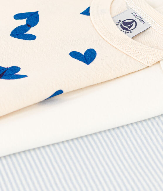 Lot de 3 bodies manches longues cœurs bleus bébé en coton variante 1