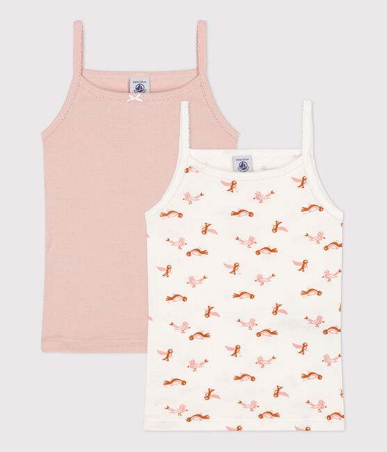 Set van 2 katoenen meisjeshemdjes met bandjes en vogelprint variante 1