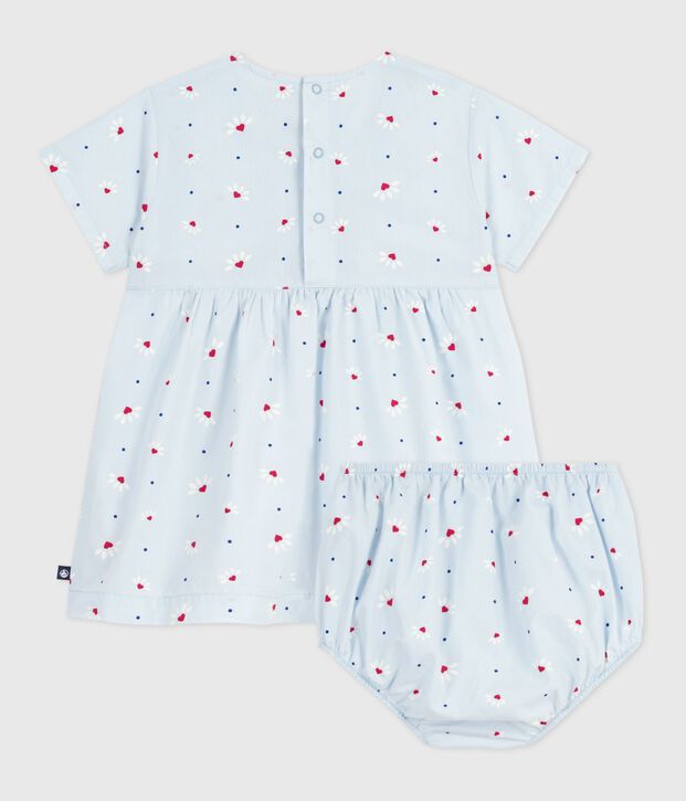 Robe b&eacute;b&eacute; en coton manches courtes imprim&eacute;e avec son bloomer bleu/multicouleur