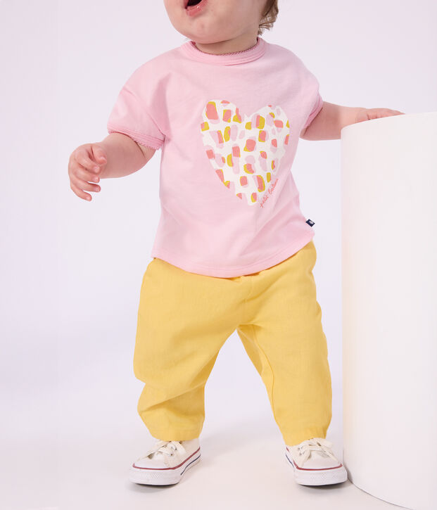 Pantalon b&eacute;b&eacute; en coton/lin, uni jaune