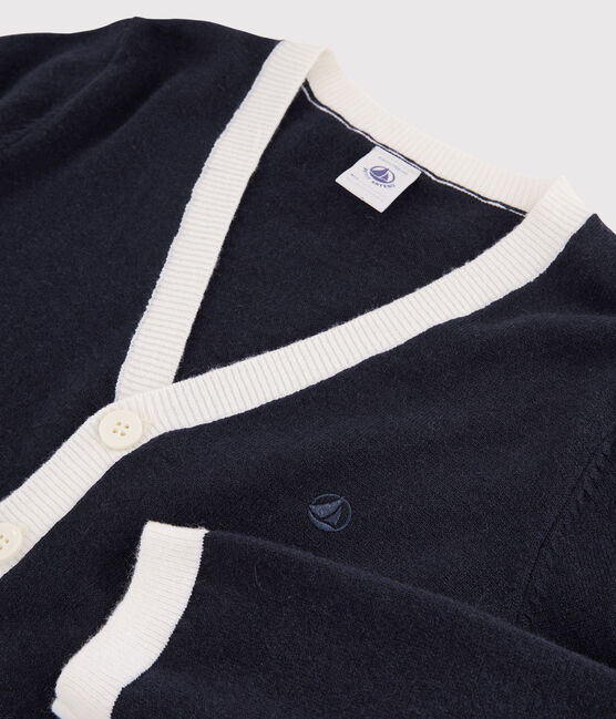 Wol en katoenen Cardigan vest jongens kinderen blauw SMOKING/wit MARSHMALLOW