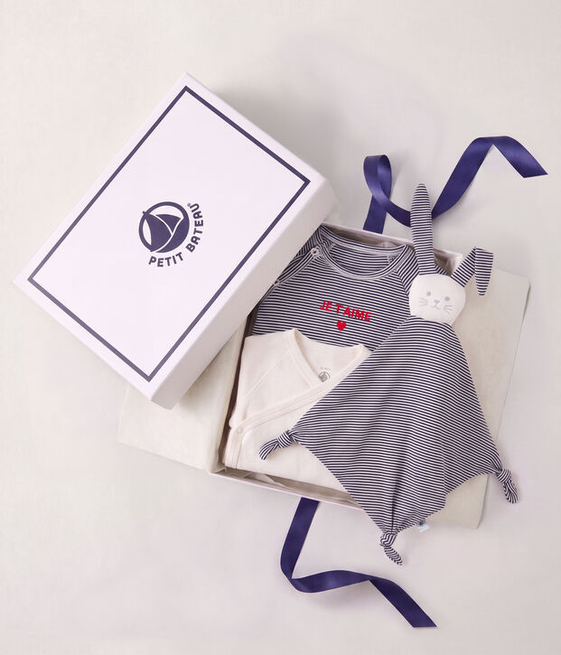 Lot de dors-bien, body et doudou b&eacute;b&eacute; mixte en coton &agrave; rayures multicouleur
