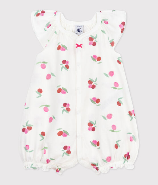 Kort katoenen kruippakje met vruchtenprint voor baby's wit MARSHMALLOW/wit MULTICO