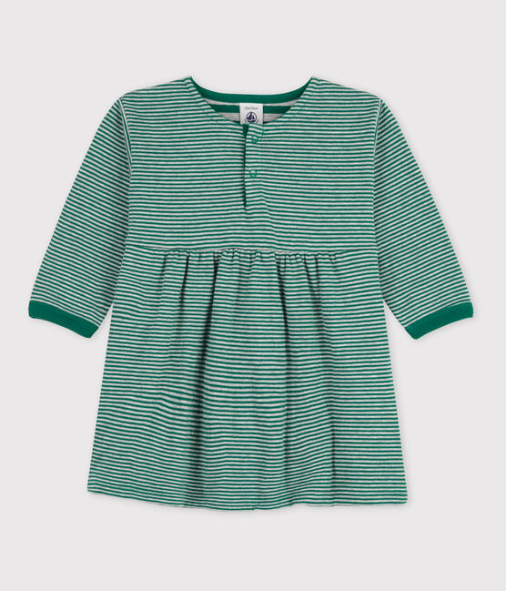 Jurk met lange mouwen in tubic met milleraies-strepen voor baby's EVERGREEN/ FUMEE
