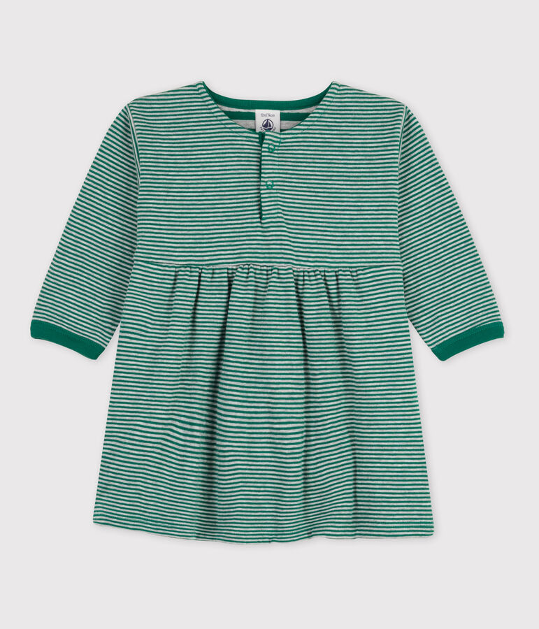 Robe manches longues ray&eacute;e milleraies b&eacute;b&eacute; en tubique vert/gris