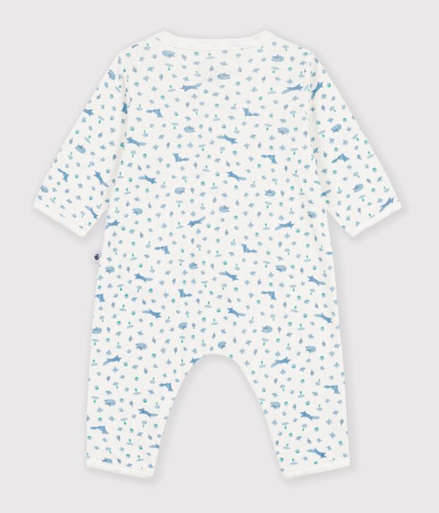 Pyjama b&eacute;b&eacute; sans pieds en coton imprim&eacute; renards blanc/bleu