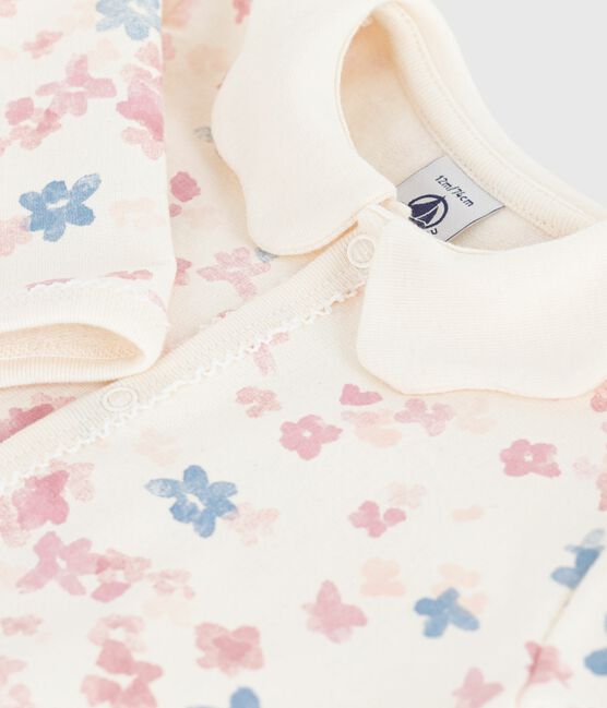 Babypyjama van geruwde fleece met bloemetjesbedrukking op de kraag MILK/ MULTICO