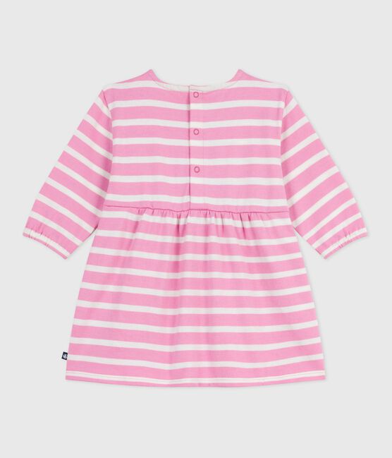Gestreepte katoenen babyjurkje met lange mouw roze BOUDOIR/ MILK