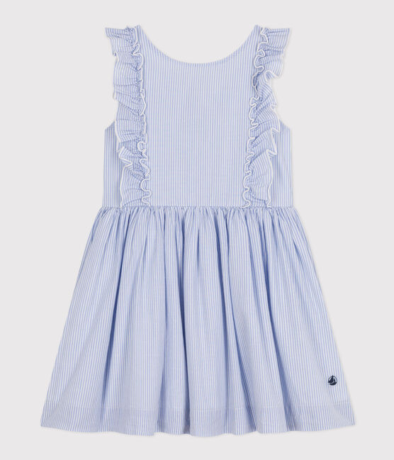 Robe sans manche en popeline rayée enfant fille BLEU/ MARSHMALLOW/ ARGENT