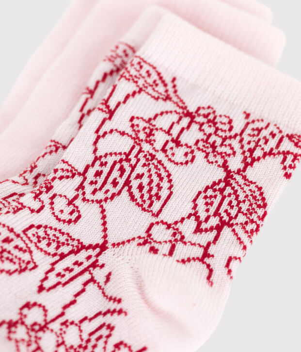 2 paires de chaussettes b&eacute;b&eacute; fille en coton &agrave; fleurs multicouleur