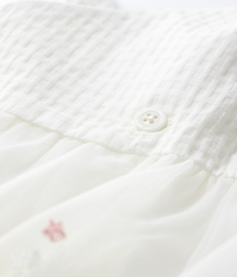 Ceremoniejurk voor babymeisjes met geborduurde tule wit MARSHMALLOW/wit MULTICO