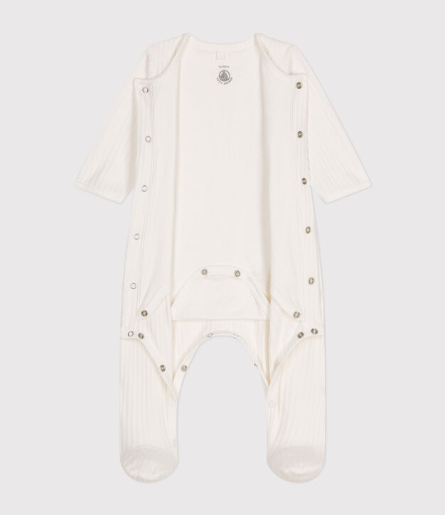 Dors-bien mixte en velours avec body int&eacute;gr&eacute; uni blanc
