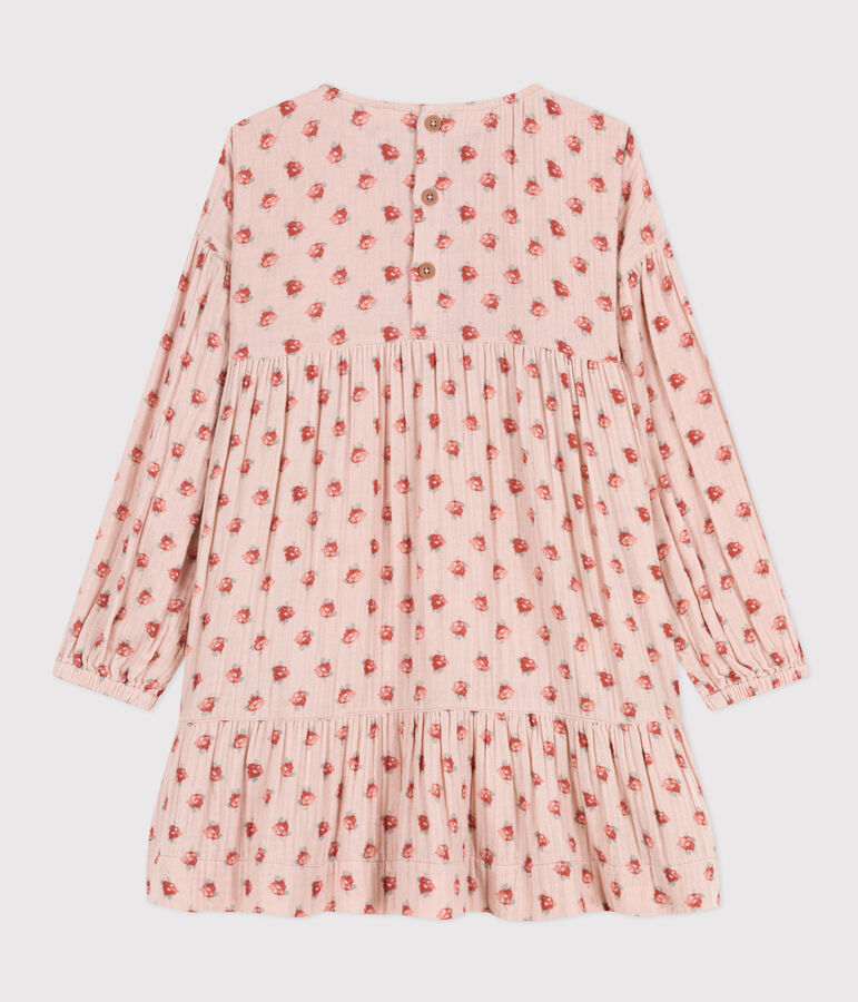Robe manches longues en gaze de coton fleurie enfant fille rose/multicouleur
