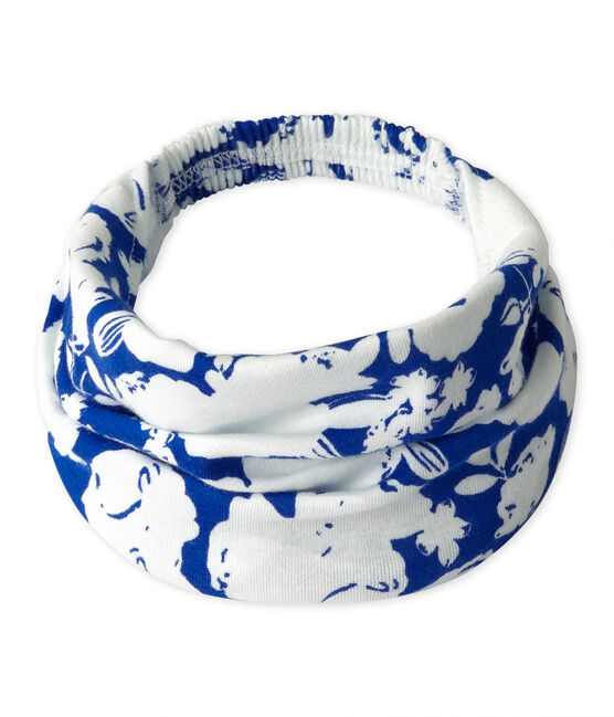 Meisjesbandana met dessin wit MARSHMALLOW/blauw PERSE
