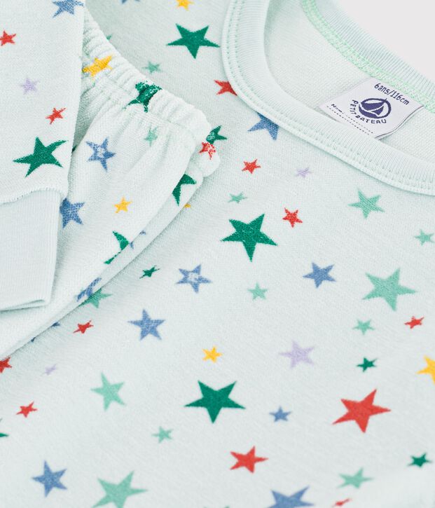 Pyjama enfant en velours imprim&eacute; &eacute;toiles bleu/multicouleur