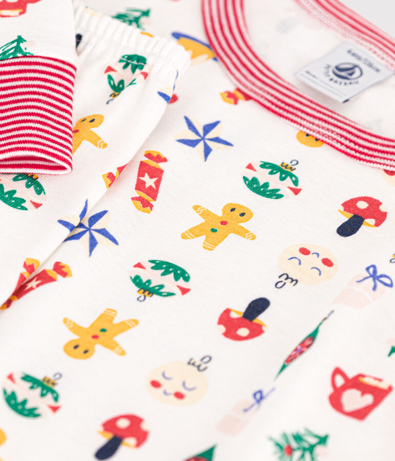 Katoenen kinderpyjama met kerstprint wit/multicouleur
