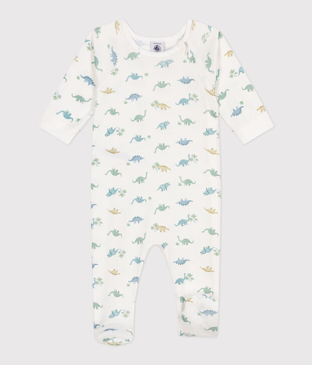 Katoenen babypyjama met dinosaurusprint wit/multicouleur