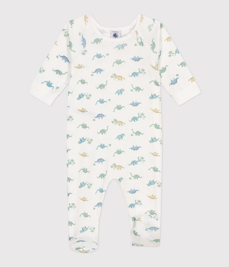 Katoenen babypyjama met dinosaurusprint wit/multicouleur