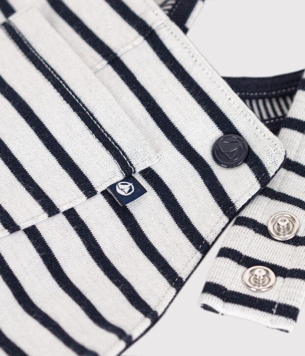 Lange gestreepte salopette in dubbele jersey voor baby's wit/blauw
