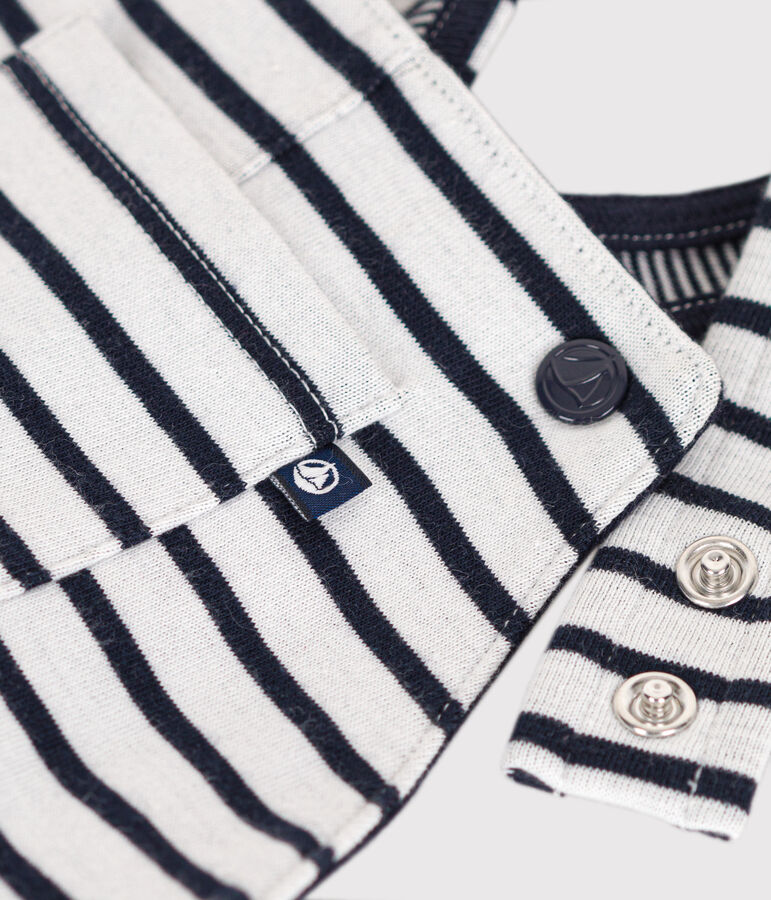 Lange gestreepte salopette in dubbele jersey voor baby's wit/blauw