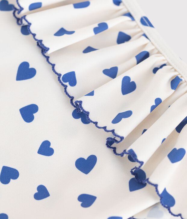 Eendelig kinderzwempakje met hartjesprint wit/blauw