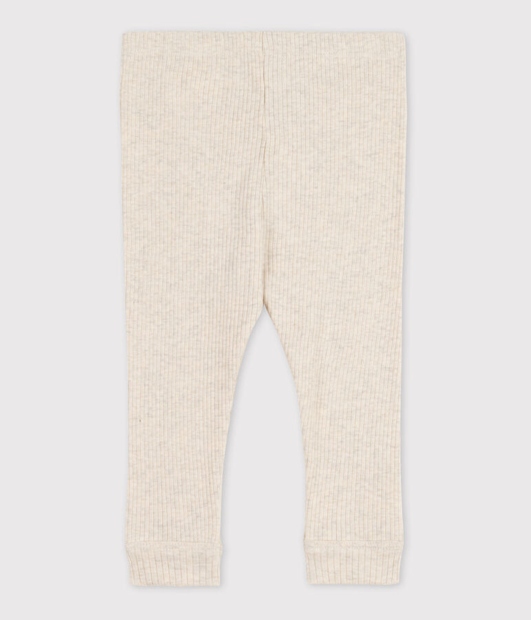 Babylegging van geribd breisel. beige