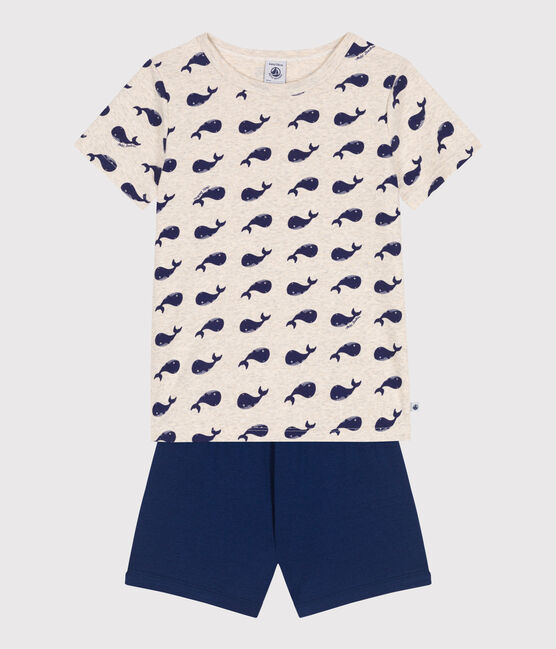 Pyjama short enfant en coton imprimé baleines bleu MEDIEVAL/blanc MULTICO