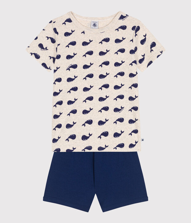 Korte katoenen kinderpyjama met walvisprint blauw/multicouleur