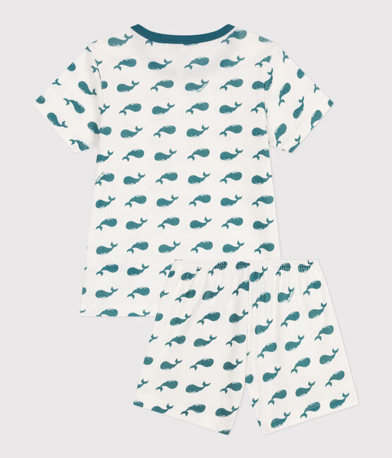 Pyjama short enfant en coton imprimé baleines vert MARSHMALLOW/ DRAGONFLY