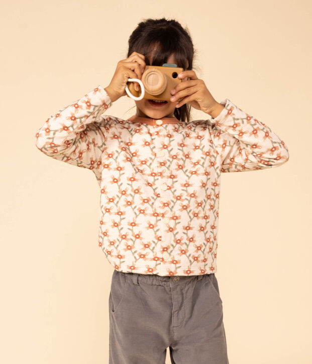 Vest in doorgestikte tubic met print voor meisjes ecru/multicouleur