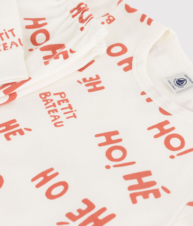 Jongenspyjama in molton wit MARSHMALLOW/ BRANDY