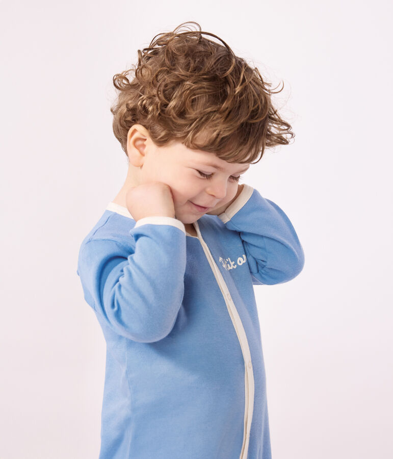 Pyjama b&eacute;b&eacute; en coton uni bleu