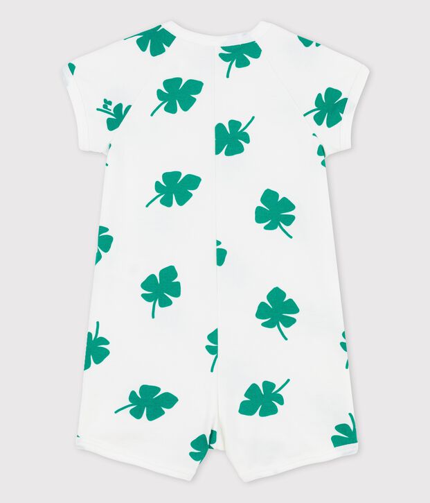 Combinaison courte imprim&eacute; v&eacute;g&eacute;tal en molleton b&eacute;b&eacute; blanc/vert