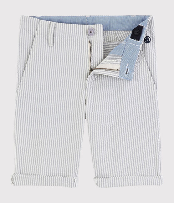 Seersucker-bermuda voor jongens grijs GRIS/wit MARSHMALLOW