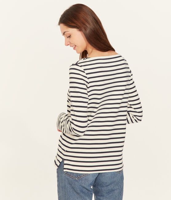 Iconische marinièretrui vrouwen beige COQUILLE/blauw SMOKING
